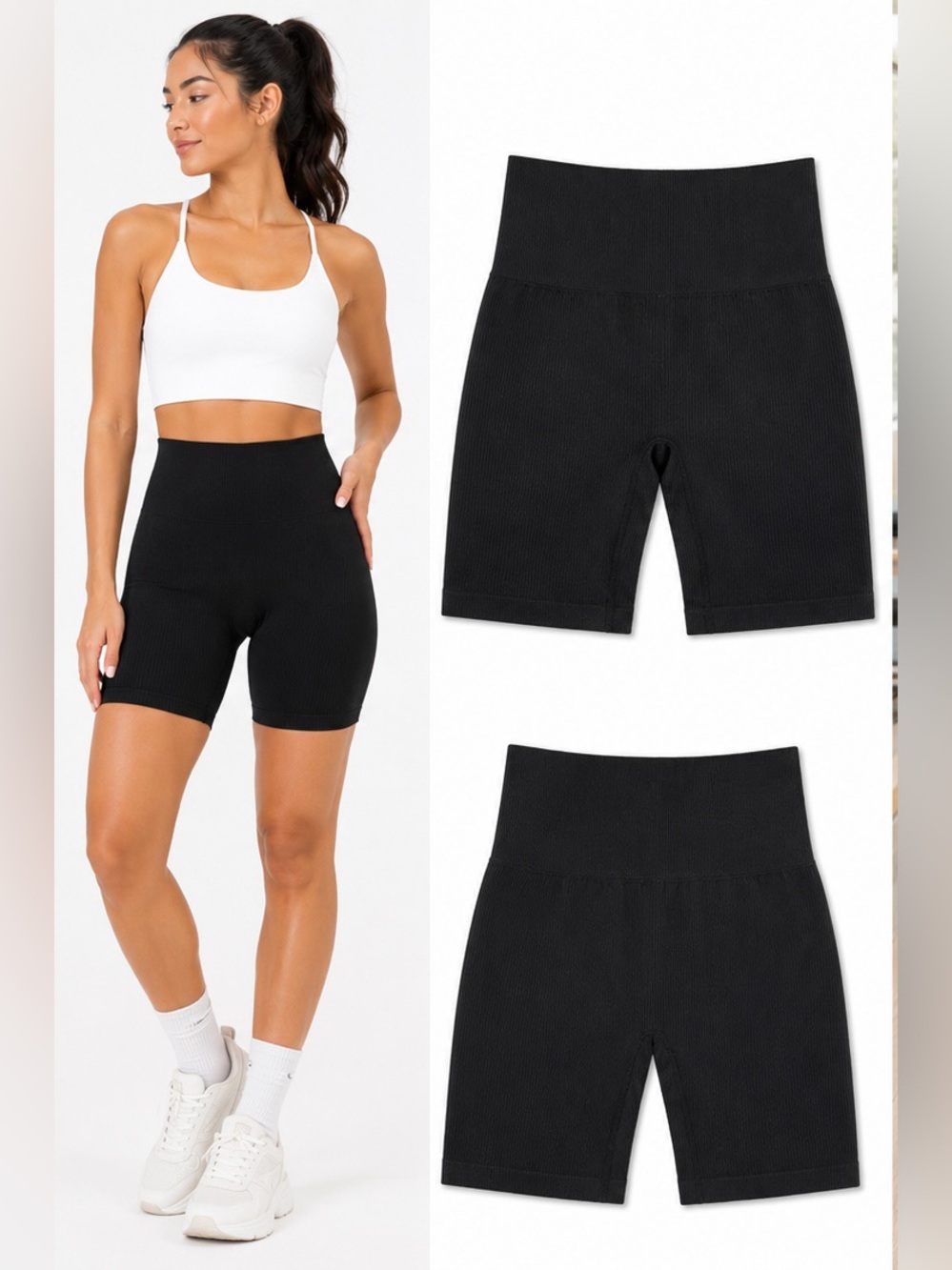 OQQ Seamless Ribbed High Waist Biker Shorts Black NWOT Small